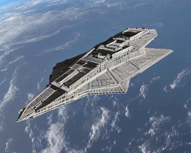 Prompt: an imperial star destroyer in earth orbit