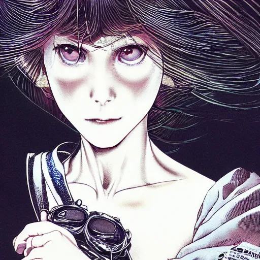 Image similar to closeup of girl from 8 0 s, by yoichi hatakenaka, masamune shirow, josan gonzales and dan mumford, ayami kojima, takato yamamoto, barclay shaw, karol bak