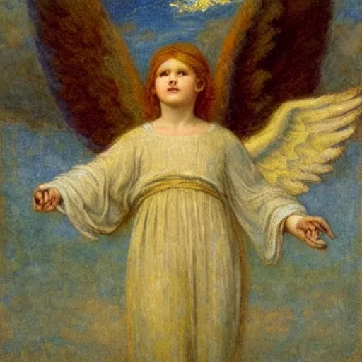 Image similar to painting of an angel surrounded by clouds by george frederic watts