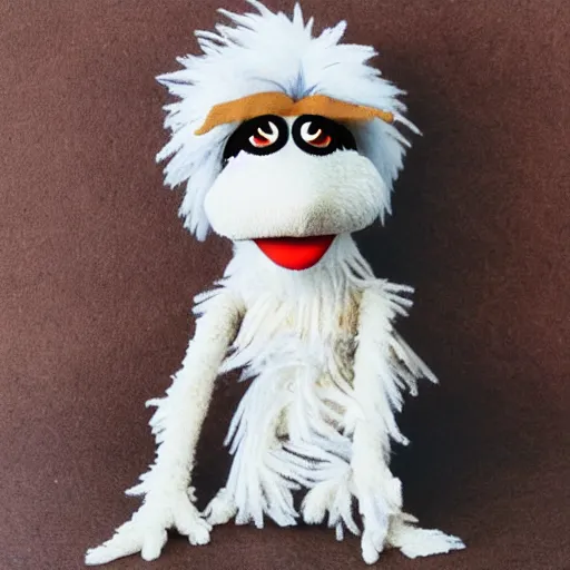 Prompt: a muppet puppet of a white wolf