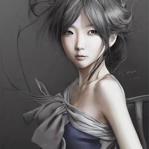 Image similar to dynamic composition, motion, ultra-detailed, incredibly detailed, a lot of details, amazing fine details and brush strokes, colorful and grayish palette, smooth, HD semirealistic anime CG concept art digital painting, watercolor oil painting of a young office lady, by a Chinese artist at ArtStation, by Huang Guangjian, Fenghua Zhong, Ruan Jia, Xin Jin and Wei Chang. Realistic artwork of a Chinese videogame, gradients, gentle an harmonic grayish colors.