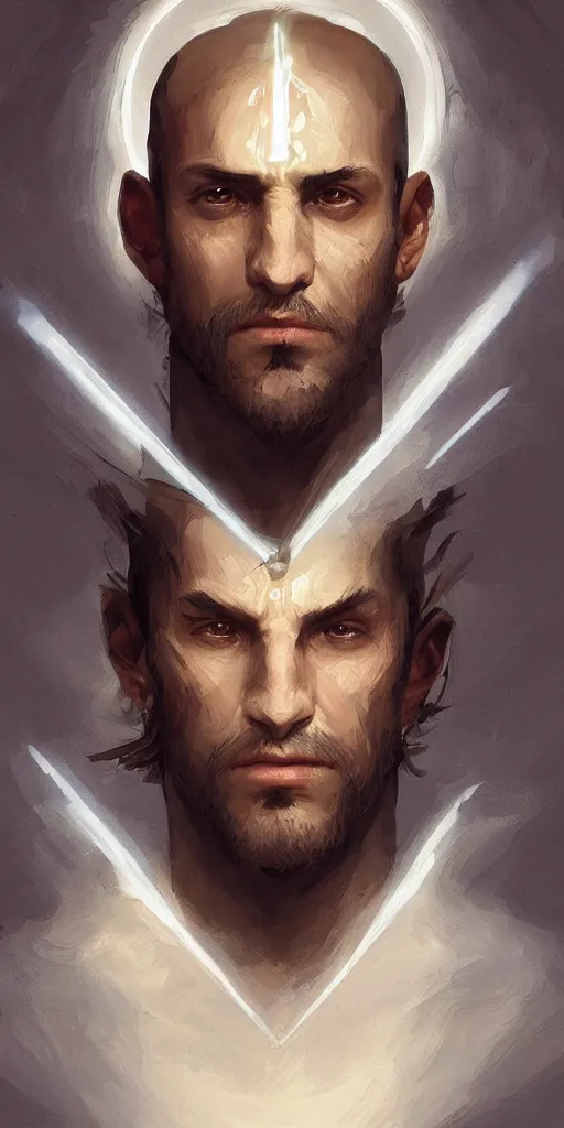 Image similar to portrait of a handsome young wizard olive skin, buzzed short dark hair, beautiful bone structure, symmetrical facial features, casting an evil spell, a floating glowing spellbook, , intricate, elegant, digital painting, concept art, smooth, sharp focus, illustration, from Metal Gear, by Ruan Jia and Mandy Jurgens and Artgerm and William-Adolphe Bouguereau