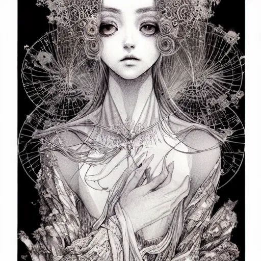 Image similar to prompt: Fragile looking vessel portrait soft light drawn by Vania Zouravliov, inspired by Fables, ancient crown, magical and alchemical weapons, soft light, white background, intricate detail, intricate ink painting detail, sharp high detail, manga and anime 2000