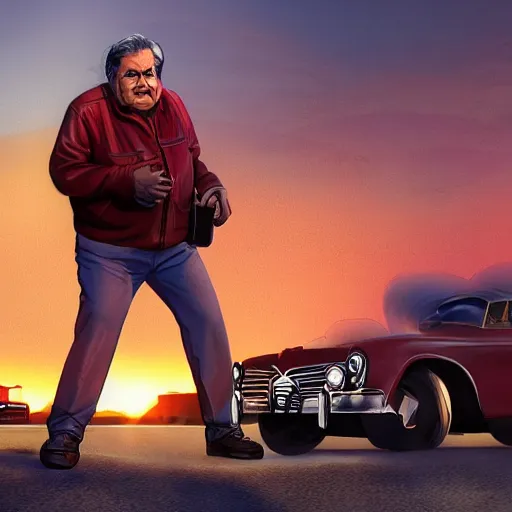 Prompt: a still frame of the movie'jose mujica : mall cop ', dramatic light, action scene, sunset, high detail, sharp, directed by steven spielberg, digital art, trending on artstation