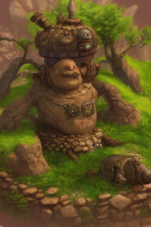 Image similar to zelda fantasy art giant golem troll wood rock greeble gemstone, global illumination ray tracing hdr fanart arstation by sung choi and eric pfeiffer and gabriel garza and casper konefal