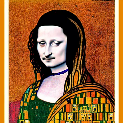 Image similar to monalisa in the style of gustav klimt!!!!!!!!!!