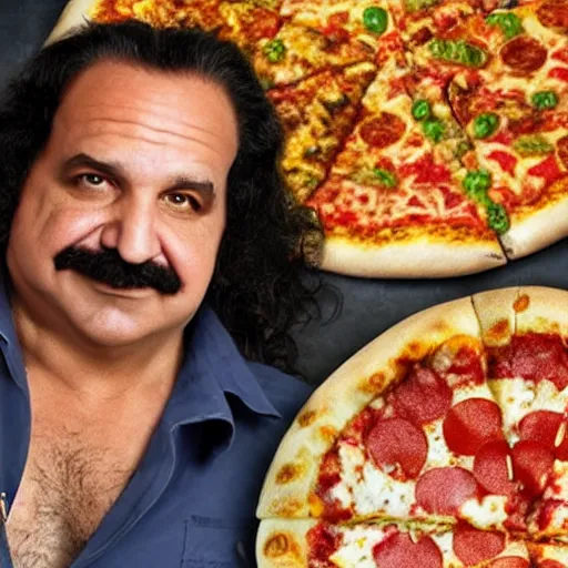 Image similar to ron jeremy in the logo of a pizza parlour