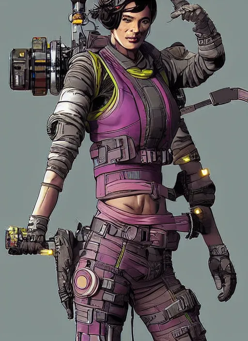 Image similar to apex legends cyberpunk athletic hired gun. concept art by james gurney and mœbius. gorgeous face.