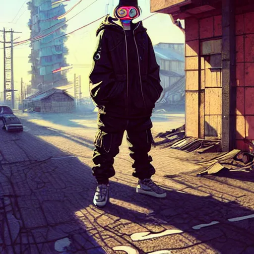 Image similar to A portrait of a cyberpunk gopnik teenager on the street of a Soviet slum on the moon, Norilsk, sci-fi, fantasy, intricate, very very beautiful, elegant, highly detailed, digital painting, artstation, concept art, smooth, sharp focus, illustration, art by artgerm and greg rutkowski and alphonse mucha