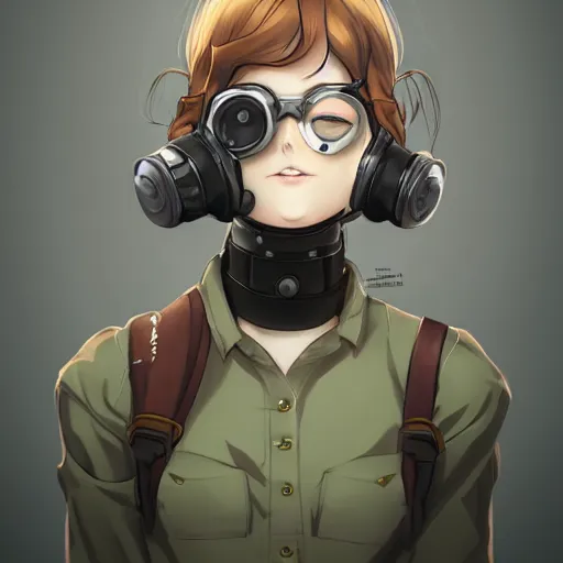 Image similar to medium shot portrait of a girl wearing a gas mask, drawn by WLOP, by Avetetsuya Studios, attractive character, colored sketch anime manga panel, trending on Artstation