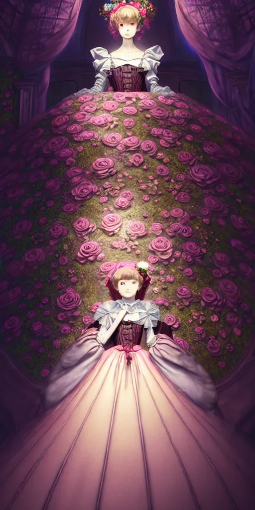 Image similar to the beautiful hyperdetailed physical rendering of a single rose flower wedding gothic lolita dress clothing design display in show in front of your eyes, perfectly shaded, atmospheric lighting, in the style of makoto shinkai, raphael lacoste louis comfort tiffany, artgerm, karol bak, james jean, ross tran, 8 k hd, fine texture structure, 3 drender,