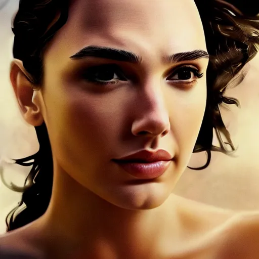 Image similar to photo of the beauty gal gadot, she has a sweet eye contact to the camera, photo taken by edward steichen, photorealistic, matte painting, hyper realistic, 4 k, 8 k, cinematic composition, hd, highly detailed, trending on artstation