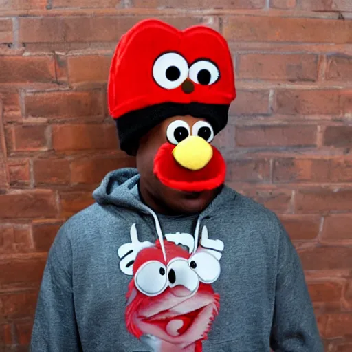 Image similar to hip-hop version of Elmo, living in the Sesame-Street hood