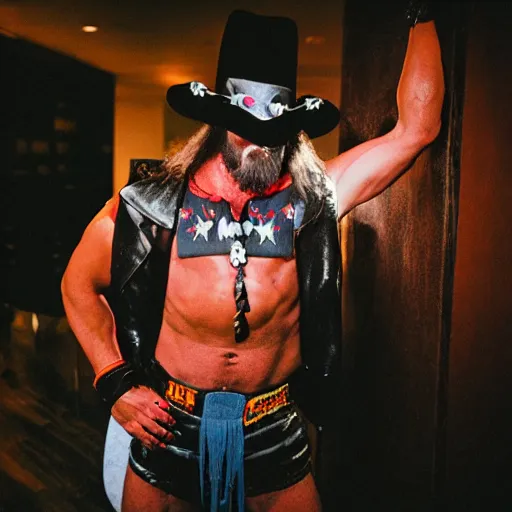 Image similar to macho man randy savage as a vampire, canon ef 3 5 mm f / 1. 4 l, moody lighting