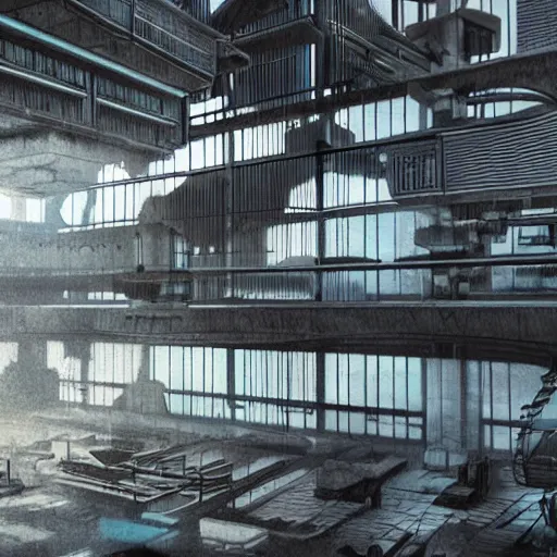 Prompt: Sci-Fi industrial futuristic Brutalism huge Building desert