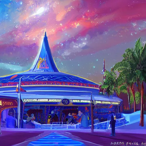 Image similar to painting of space mountain, disney world, florida, artstation