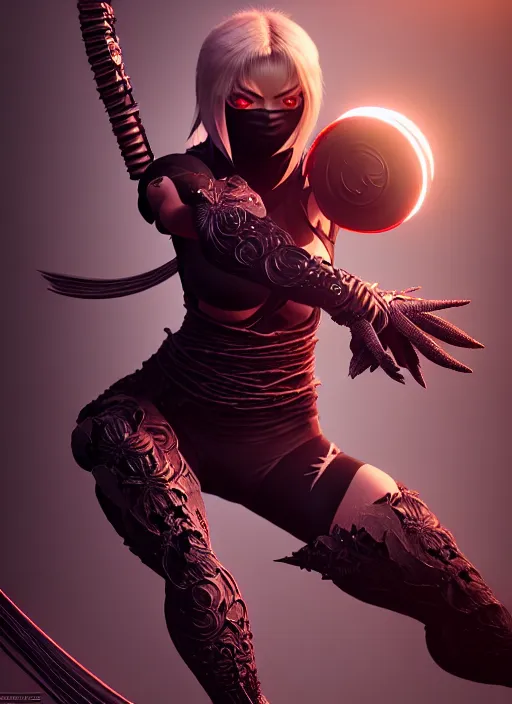 Image similar to studio portrait of ninja gaiden female, human structure, concept art, intricate detail, art and illustration by a. k. a limha lekan a. k. a maxx soul and irakli nadar and alexandre ferra, global illumination