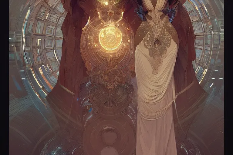 Image similar to a line art pattern of high tech science fiction religious design intricate digital painting artstation concept art smooth sharp focus illustration, art by artgerm and paul chadeisson and greg rutkowski and alphonse mucha