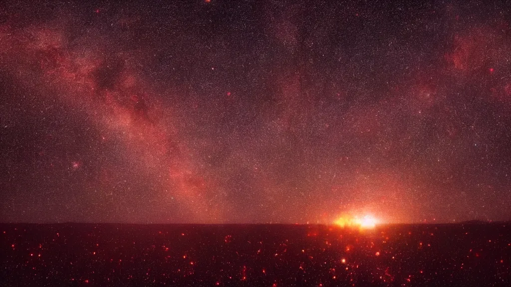 Image similar to Floating out further, Adrift among the stellar. Far beyond return, Surrounded by the red glow Of all solar stars which burn