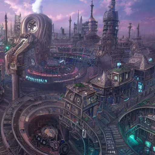 Image similar to A huge steampunk city. 8k.