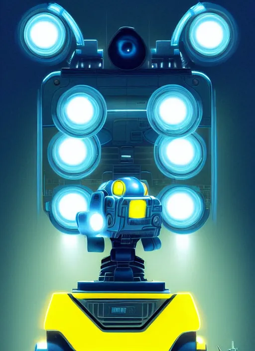 Prompt: symmetry!! portrait of wall - e, sci - fi, tech wear, blue and yellow glowing lights!! intricate, elegant, highly detailed, digital painting, artstation, concept art, smooth, sharp focus, illustration