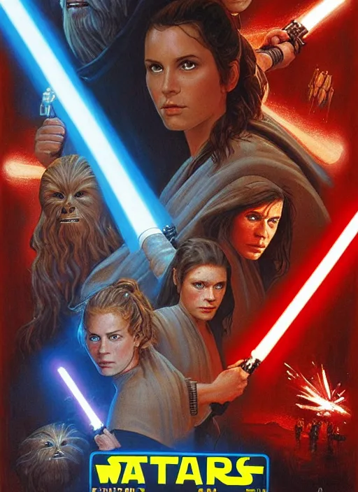 Image similar to epic cinematic poster artwork for featuring portraits for lost star wars film 1 9 9 0 moody painting by drew struzan, beautiful backlit, epic award winning, artstation, extremely detailed, photorealistic, 4 k