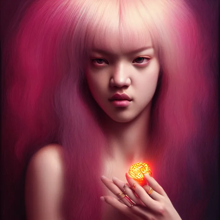 Image similar to jossi of blackpink, king, tarot card, highly detailed, digital painting, smooth, sharp focus, illustration, ultra realistic, octane, render, unreal engine 8 k, art by artgerm and agostino arrivabene