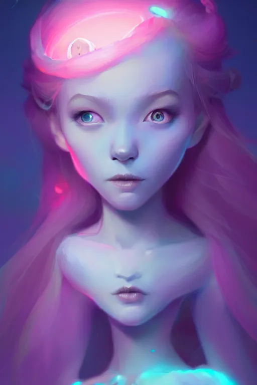 Image similar to super cute Bioluminescent Princess character concept, soft light, soft mood, realistic body features and face, illustration, painting oil on canvas by Elena Zhurikhina and Goro Fujita and Charlie Bowater, octane render trending on artstation, 4k, 8k, HD