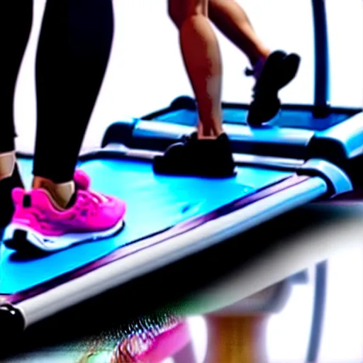 Image similar to A woman walking on a treadmill with her dog walking on a smaller treadmill next to her