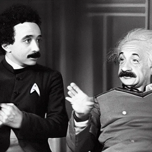 Image similar to Young Albert Einstein and Old Albert Einstein in the new Star Trek movie