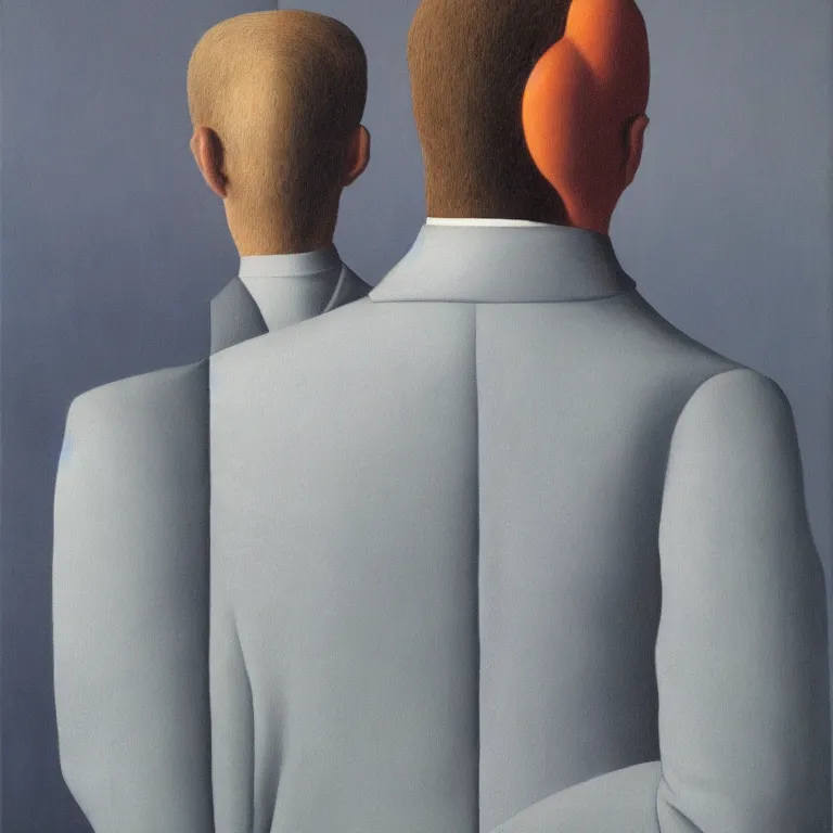 Image similar to portrait of a faceless man, by rene magritte, detailed painting, hd, hq, high resolution, high detail, 4 k, 8 k