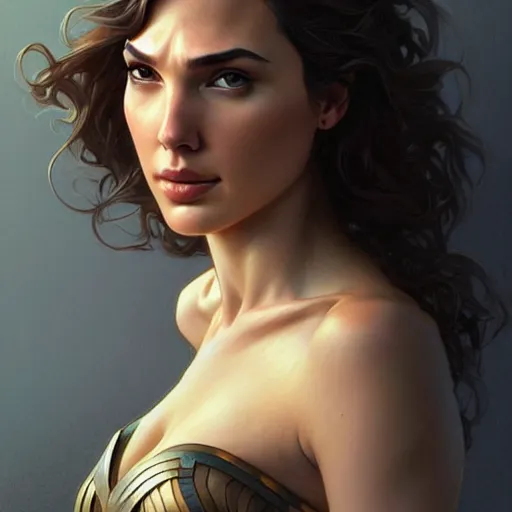 Image similar to beautiful natural Gal Gadot, intricate, elegant, highly detailed, digital painting, artstation, concept art, smooth, sharp focus, illustration, art by artgerm and greg rutkowski and alphonse mucha and loish and WLOP