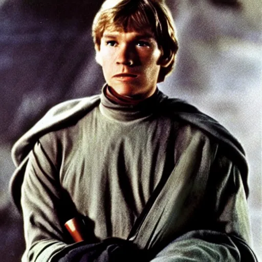 Prompt: young patrick stewart with wavy blond hair as luke skywalker on tatooine