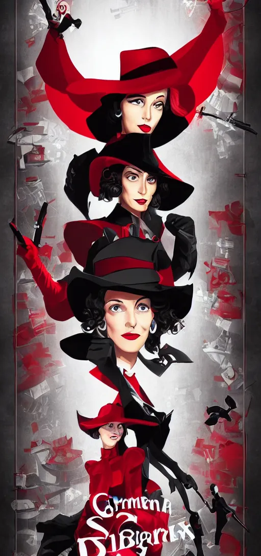 Prompt: grimdark reboot of carmen sandiego, movie poster