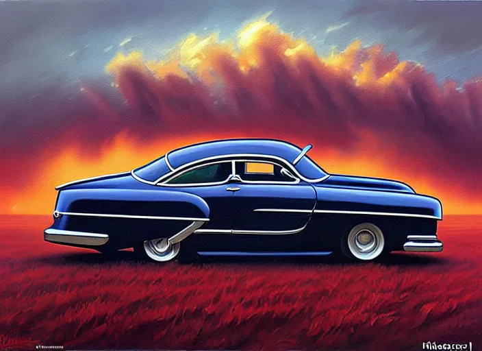 Prompt: classic oil painting, a 1 9 5 0 s automobile, as a dnd cover illustration, extremely ominous, concept art, highly detailed, smooth, sharp focus, art by brothers hildebrandt