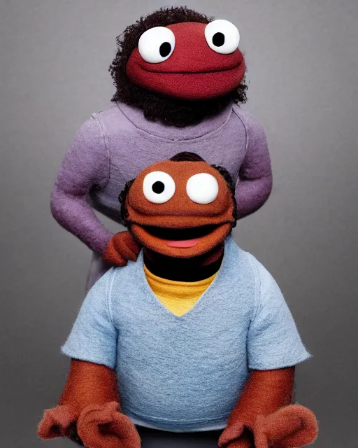 Image similar to craig robinson darryl as a muppet. highly detailed felt. hyper real photo. 4 k.