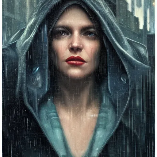 Prompt: detailed face of a woman, moment, cyberpunk cloisters, electronic billboards, tech noir, wet reflections, atmospheric, ambient, pj crook, livia prima, greg rutkowski, edward hopper