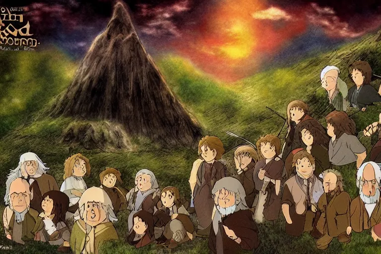 Image similar to tonemapped the fellowship of the ring!! by studio ghibli,