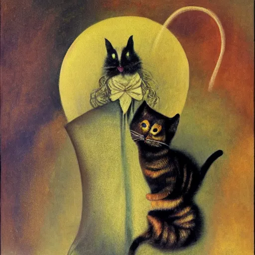 Prompt: by Remedios Varos, Ernest Hemingway in a cat girl outfit, oil painting, MET collection, high resolution.