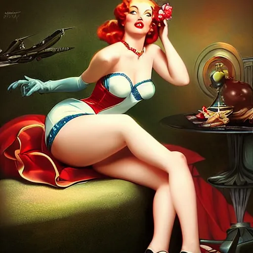 Image similar to a pinup by gil elvgren and anna dittmann.