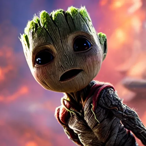 Prompt: baby groot, with elon musk's face, yelling at cloud,masterpiece 4k, intricate details, realistic, panoramic view, Hyperdetailed, 8k resolution