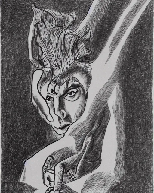 Image similar to portrait of a demon. Line drawing by Jean Cocteau. Pen and ink by Dali.