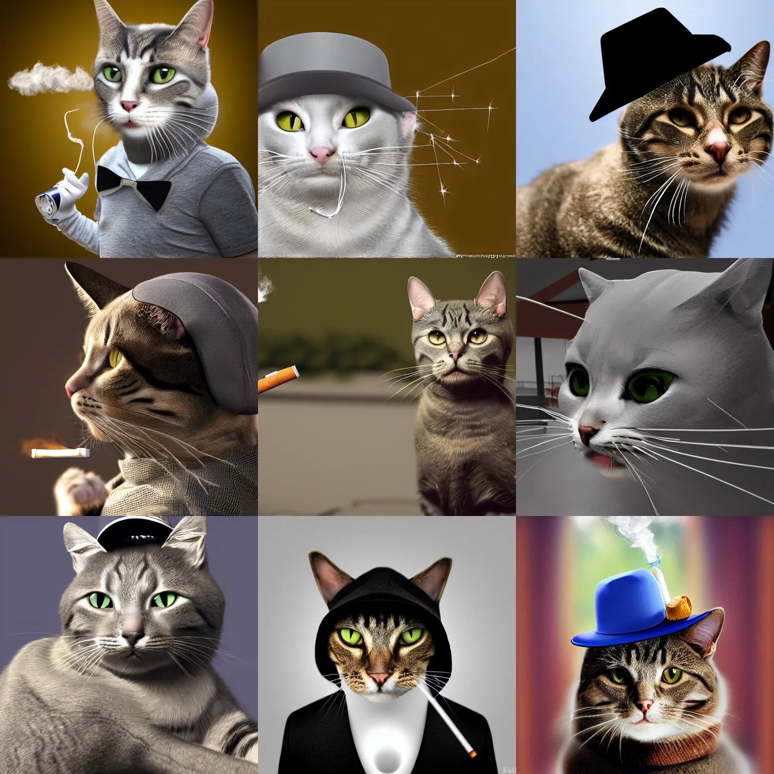 Prompt: ultra realistic cat smoking cigarette wearing mafia hat, ultra realistic, 8 k resolution, detailed, real life