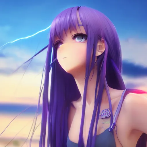 3d Rendering Anime Teenager Girl Purple Stock Illustration 1833439696