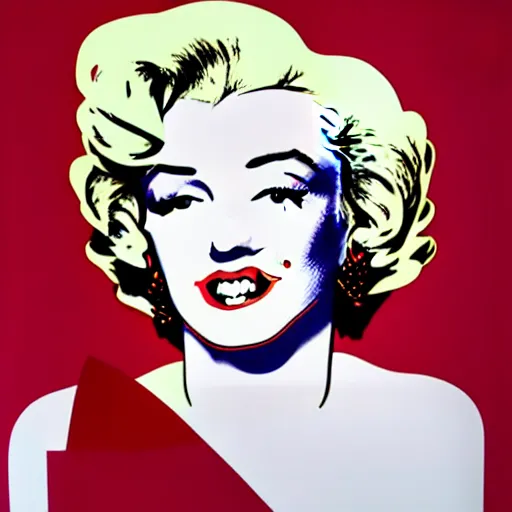 Image similar to Stunning modern studio portrait photograph of the original female model named Marilyn Monroe standing in a white room wearing a red dress, pretty face, pop art by Andy Warhol, XF IQ4, f/1.4, ISO 200, 1/160s, 8K, RAW, unedited, symmetrical balance, in-frame, sharpened