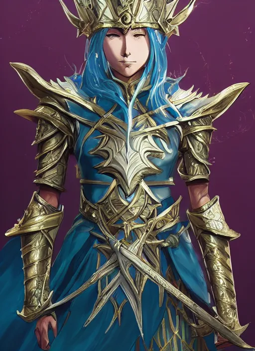 Image similar to an anime portrait of a knightly merfolk from magic the gathering wearing a ornate detailed armor and an atlantean crown, from skyrim, by stanley artgerm lau, wlop, rossdraws, james jean, andrei riabovitchev, marc simonetti, and sakimichan, trending on artstation