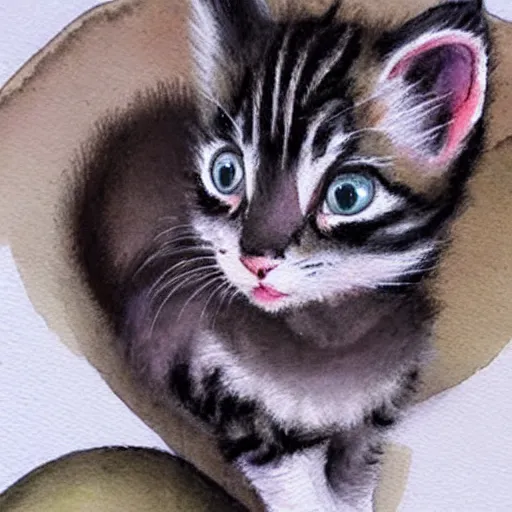 Image similar to a kitten dinosaur hybrid!!, watercolor painting