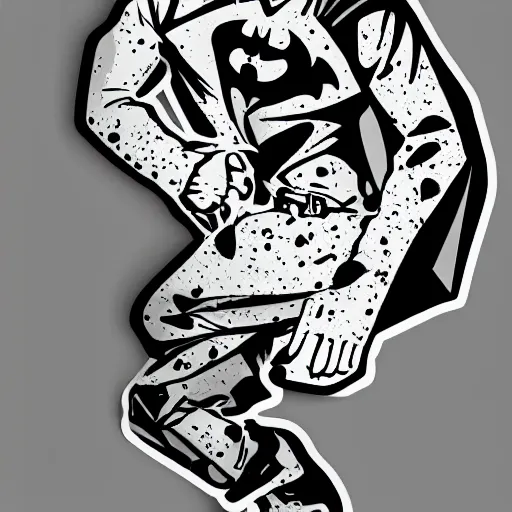 Image similar to die cut sticker, batman breakdancing in techwear splatter paint