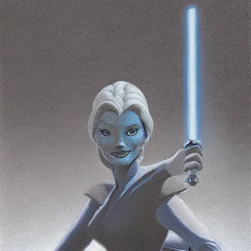 Prompt: elsa in star wars cantina, by ralph mcquarrie