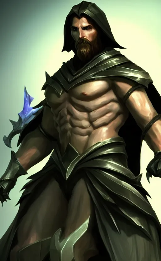 Image similar to Christian Bale as a character in the game League of Legends, with a background based on the game League of Legends, detailed face, old 3d graphics